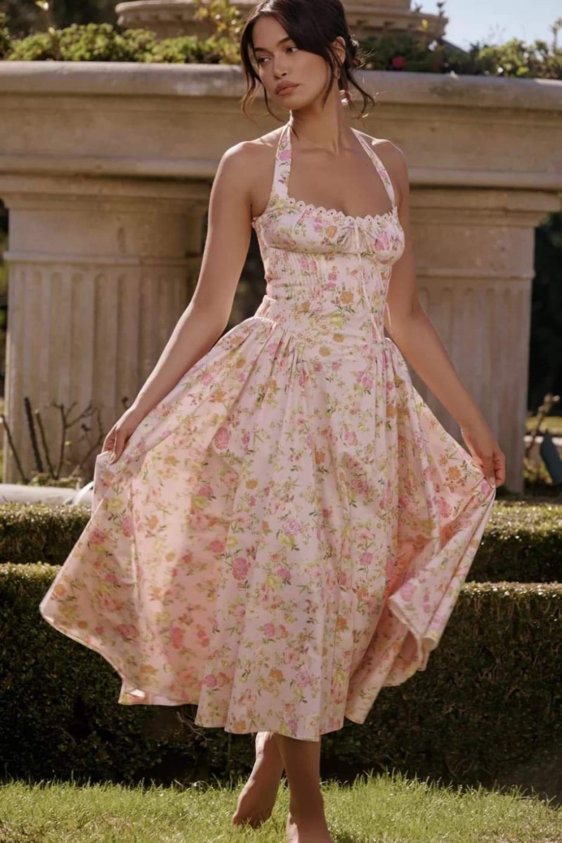 ABIGAIL BLOOM CORSET MIDI DRESS