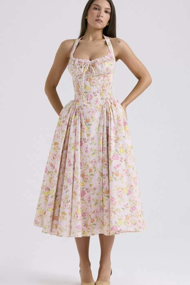 ABIGAIL BLOOM CORSET MIDI DRESS
