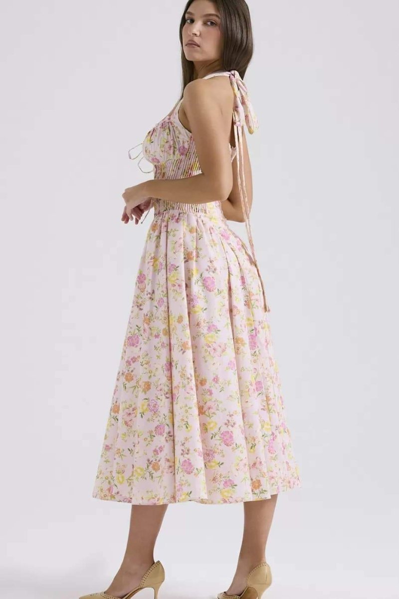 ABIGAIL BLOOM CORSET MIDI DRESS