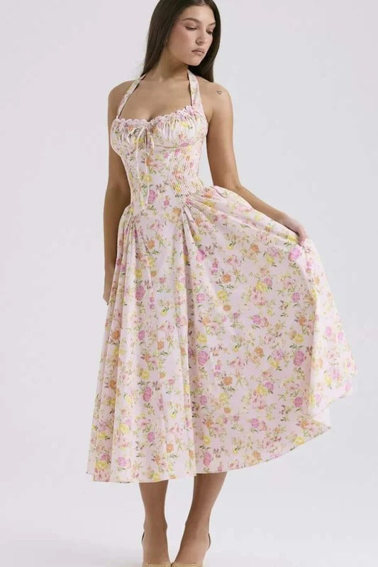 ABIGAIL BLOOM CORSET MIDI DRESS