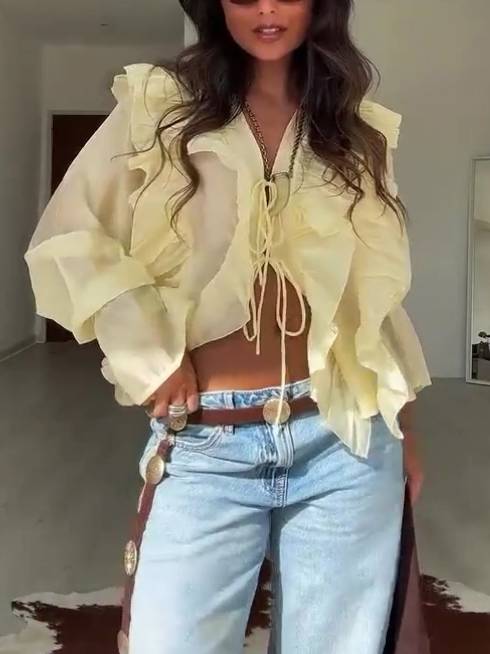 Sienna Boho Ruffle Tie Blouse