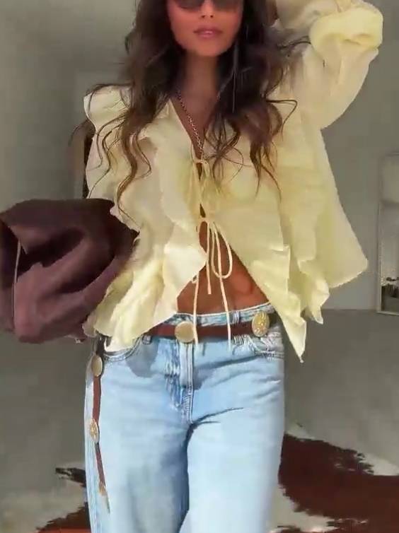 Sienna Boho Ruffle Tie Blouse