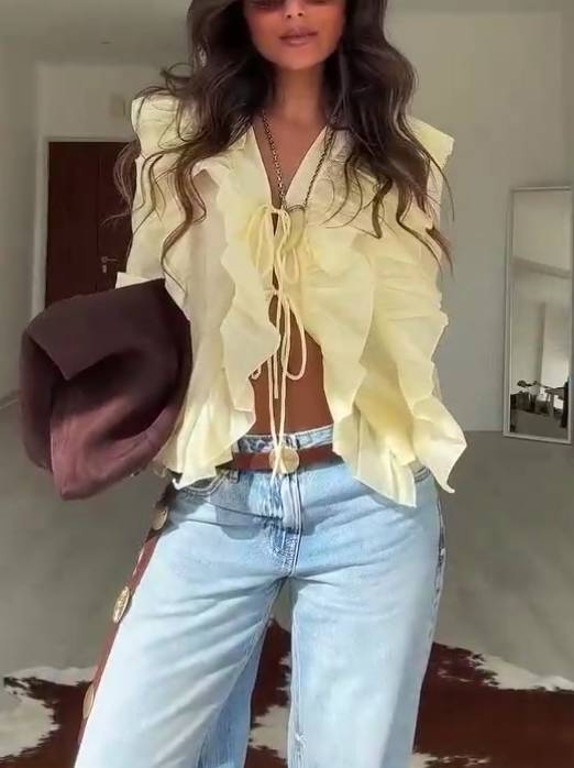 Sienna Boho Ruffle Tie Blouse