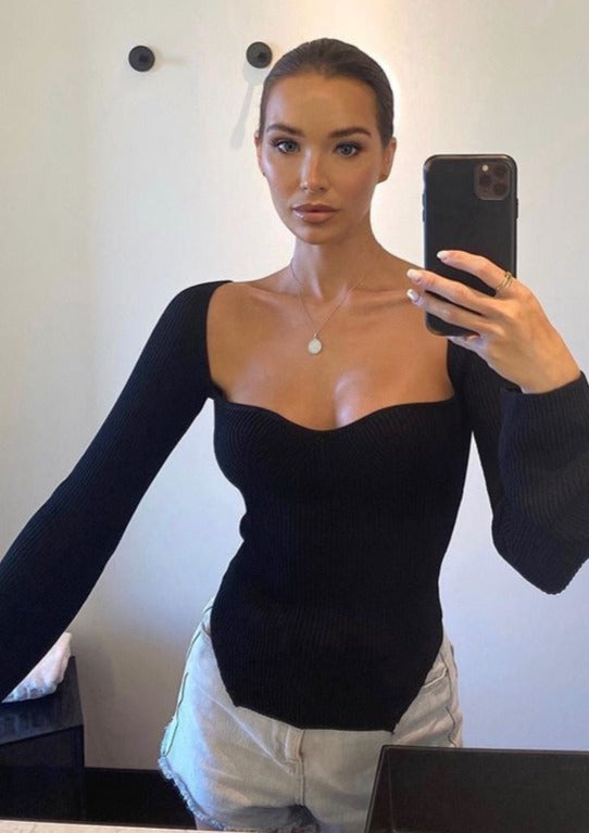 Lunelle Sculpted Knit Top – Black