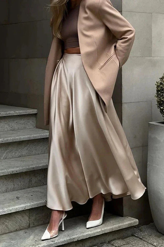 AUBREY SAND SATIN MIDI SKIRT