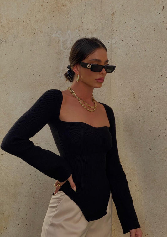Lunelle Sculpted Knit Top – Black