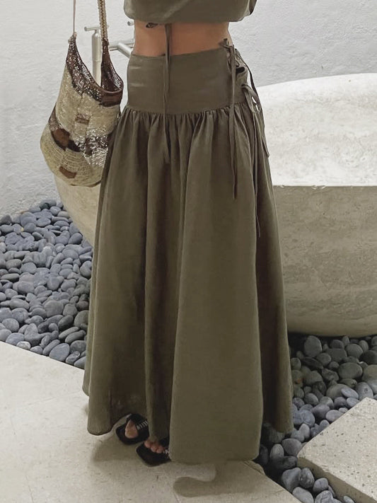 Sage Riviera Lace-Up Maxi Skirt